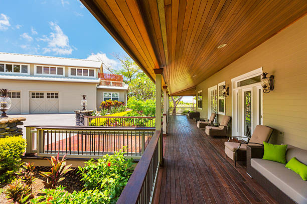 istock Beautiful Home Exterior Patio Deck 493983287