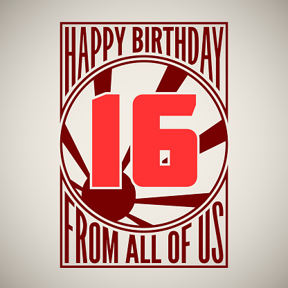 Retro poster. Birthday greeting, sixteen years, vector banner.