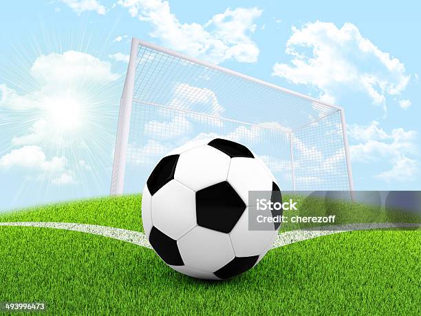 Soccer Ball In The Corner Of Field Stock Photo - Download Image Now - Agricultural Field, Angle, Cloud - Sky