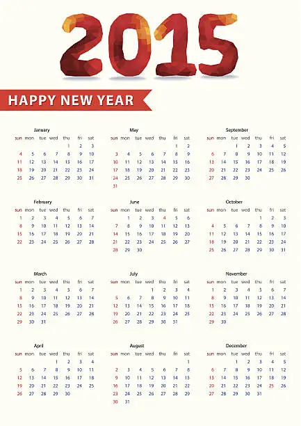 Vector illustration of European calendar with Triangles, polygons.2015 Happy new year