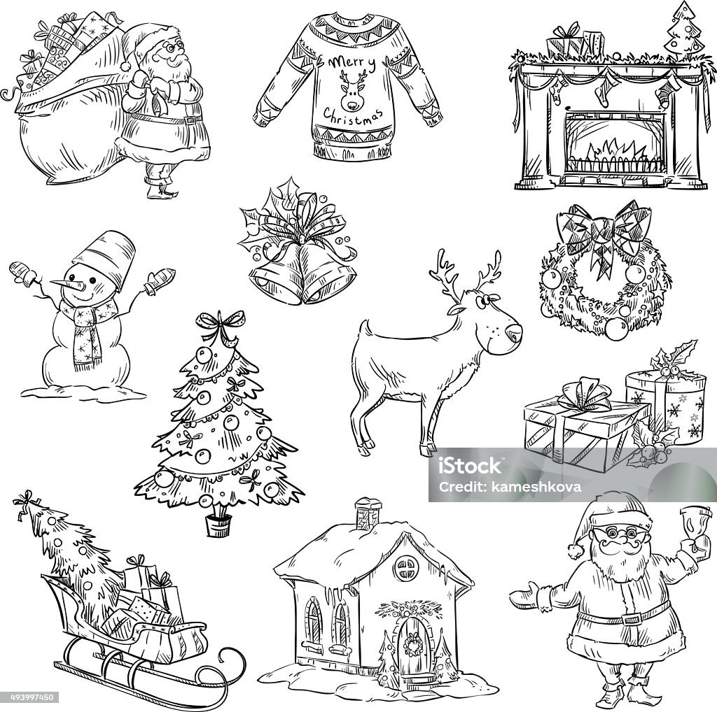 Selection of Christmas symbols, hand drawn Selection of Christmas symbols, hand drawn, vector ilustration  Christmas Stocking stock vector