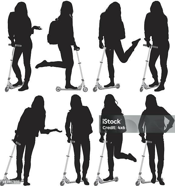 Woman With Scooter Stock Illustration - Download Image Now - Teenager, Adult, Arms Akimbo