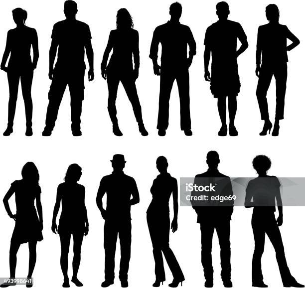Young People Silhouettes Stock Illustration - Download Image Now - In Silhouette, People, Men