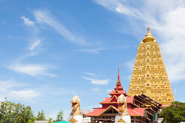 istock Large yellow pagoda Temple Sagklaburi 493999848