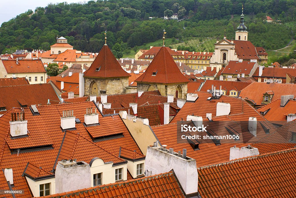 view of Prague city from hill photo of aerial view of Prague city from hill 2015 Stock Photo