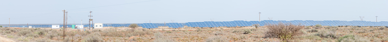 Prieska, South Africa - August 25, 2015: Panorama of a solar generation plant under construction between Prieska and Douglas
