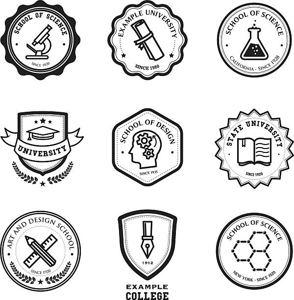 ilustrações de stock, clip art, desenhos animados e ícones de escola e educação emblemas - atom science symbol molecule