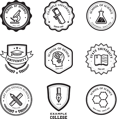 A set of school and education badges. Eps8. All design elements are layered and grouped.