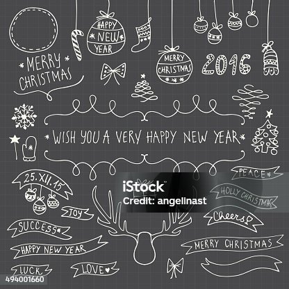 istock Hand Drawn ornamental Christmas and New Year elements and sumbols 494001660