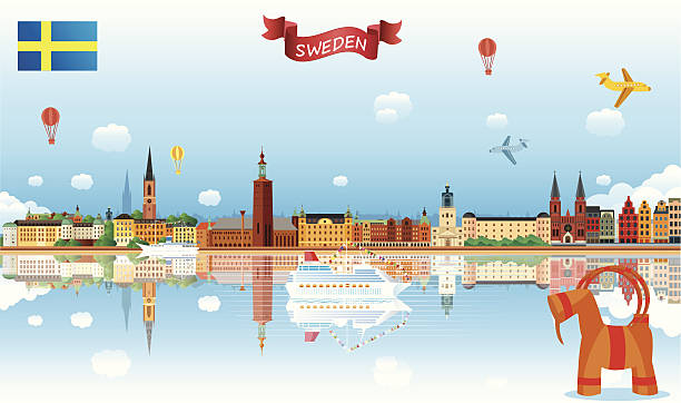 illustrazioni stock, clip art, cartoni animati e icone di tendenza di skyline di svezia - stockholm