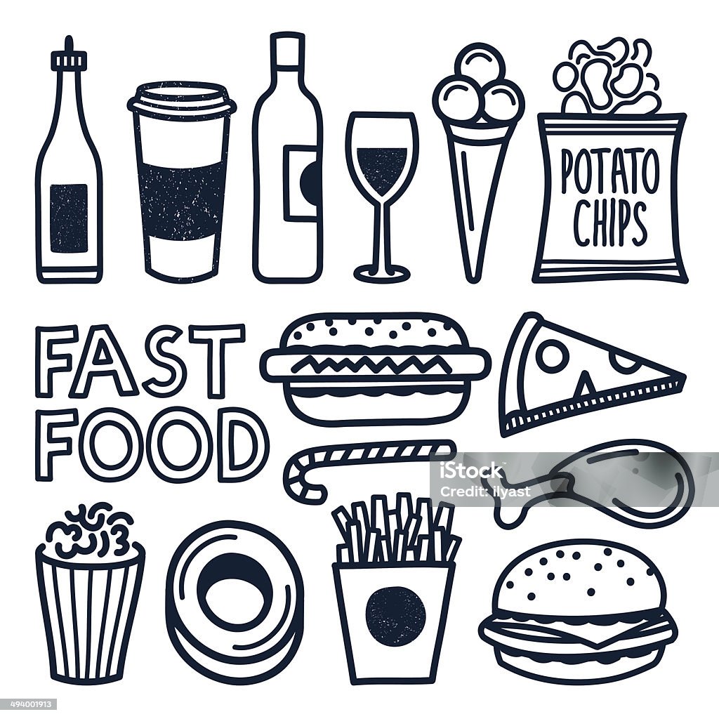 Fast Food Doodles Fast Food Doodle Icons Illustration Food stock vector