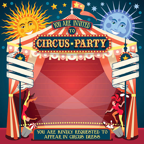 ilustraciones, imágenes clip art, dibujos animados e iconos de stock de circus 02 de invitación vintage 2d - costume stage costume sunlight carnival