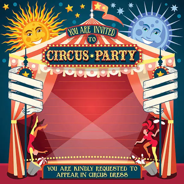 Vector illustration of Circus 02 Invitation Vintage 2D