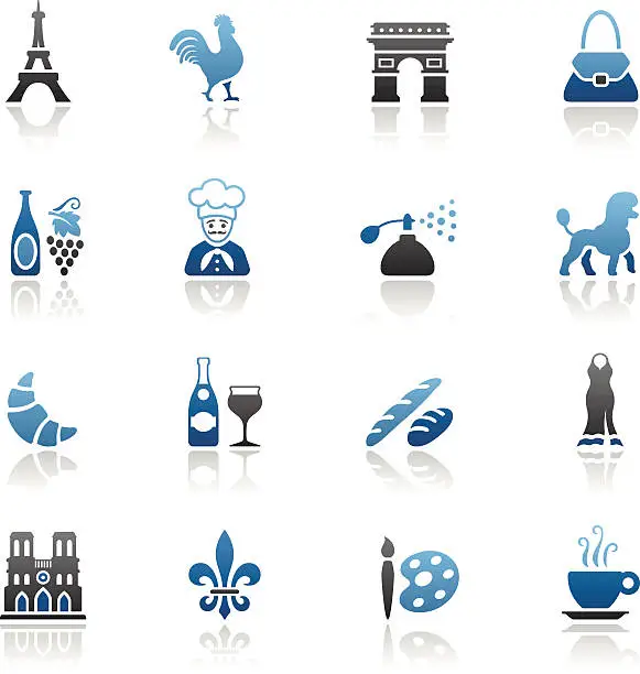Vector illustration of Blue France Icon Set