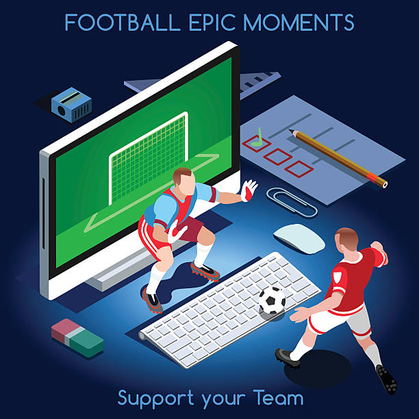 Football 01 People Isometric Goal Shooting. Football Epic Moments. Support your Soccer Team. Interacting People Unique Isometric Realistic Poses. NEW bright palette 3D Flat Vector Set. Magic Nights. Football Players on Desktop online sports betting site stock illustrations