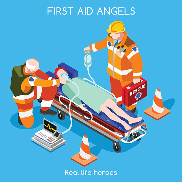 illustrazioni stock, clip art, cartoni animati e icone di tendenza di ospedale 13 persone isometrici - cpr emergency services urgency emergency sign