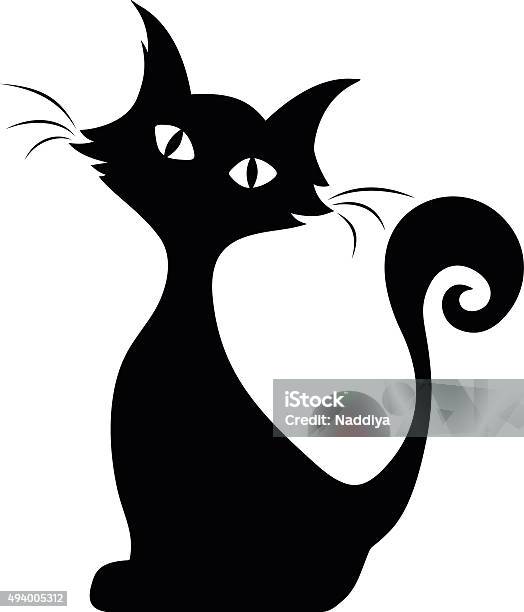 Sitting Cat Vector Black Silhouette Stock Illustration - Download Image Now - Domestic Cat, Witch, In Silhouette
