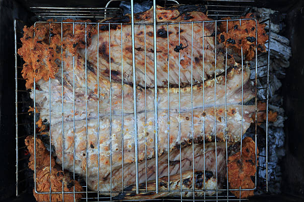 Cooking of fish at picnic