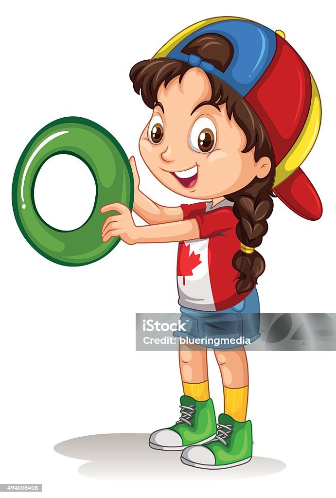 Little girl holding letter O Little girl holding letter O illustration 2015 stock vector