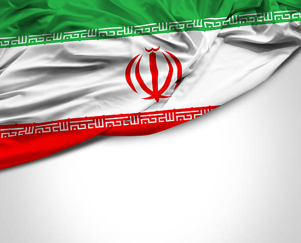 bandera irán saludando con la mano sobre fondo blanco - iranian flag fotografías e imágenes de stock