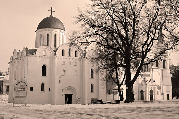 Boris and Gleb cathedral, saint-transfiguration cathedral, Chernihiv, Ukraine (in sepia)