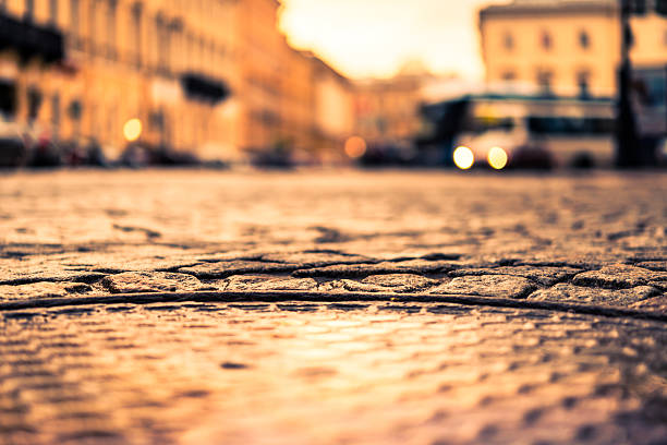 istock City central square paved with stone, the bus driving 494029384