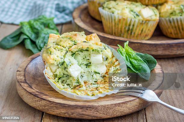 Snack Muffins With Spinach And Feta Cheese Stock Photo - Download Image Now - 2015, Appetizer, Backgrounds