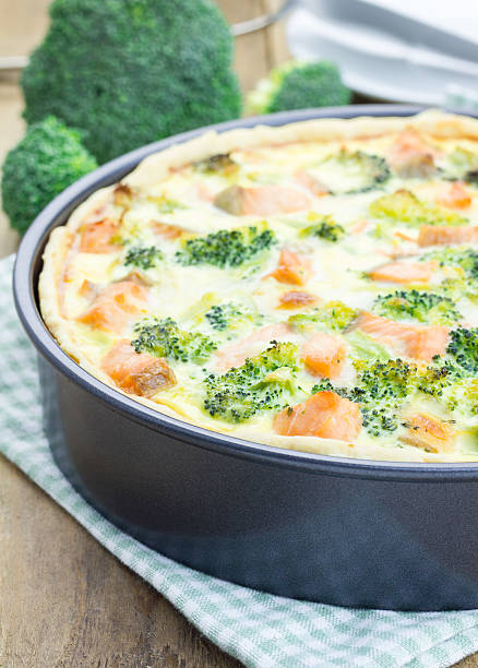istock Quiche with salmon, cheese and broccoli 494031656