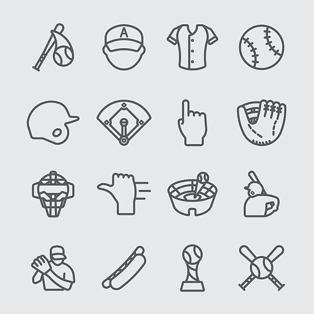 бейсбольная line icon - baseballs baseball stadium athlete stock illustrations