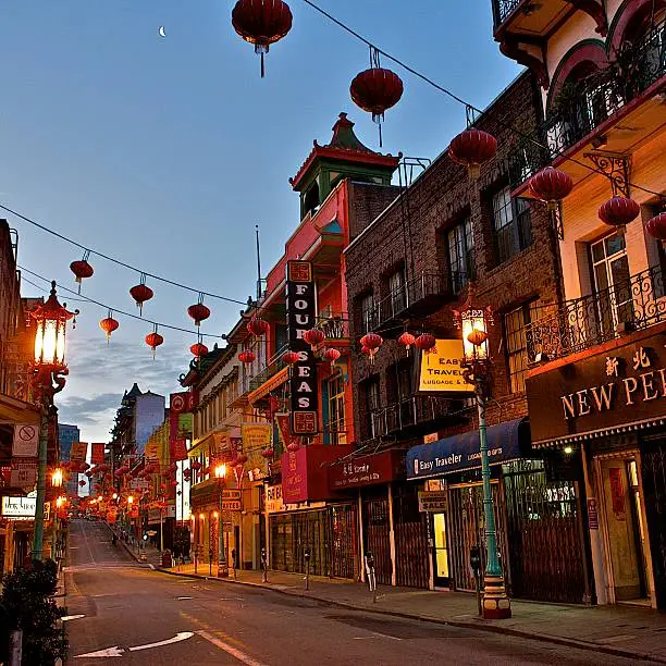 Early morning view of a very colorful area of San Francisco.