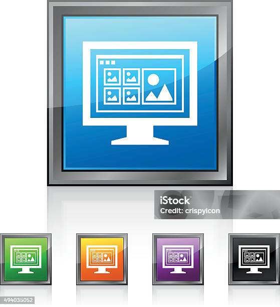 Computer Monitor Icon On Square Buttons Squaredseries Stock Illustration - Download Image Now