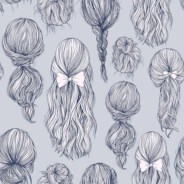 シームレスパターンに美しい雌の髪型ます。 - hair bun illustrations点のイラスト素材／クリップアート素材／マンガ素材／アイコン素材