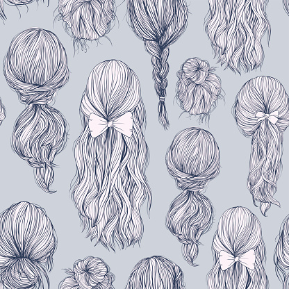 Seamless Pattern With Beautiful Female Hairstyle Stock Illustration -  Download Image Now - Women, Rear View, Hairstyle - iStock