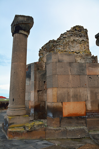 Pillar and sone stones in Zvartnots ruins, Armenia