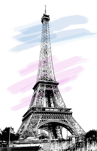 Eiffel tower. Digital illustration in draw, sketch style