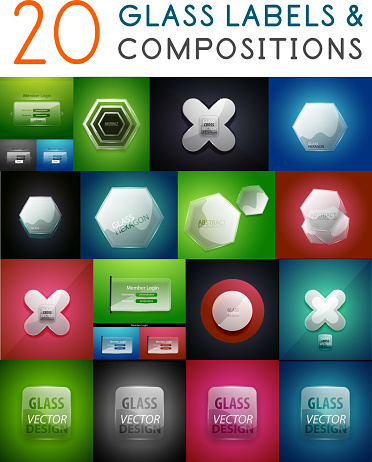 Glass Front Label Mega Set Of Vector Glass Labels And Compositions Stock Illustration ...