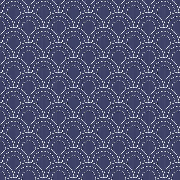 Vector illustration of Traditional Japanese Embroidery Ornament with half circles. Vector seamless pattern.