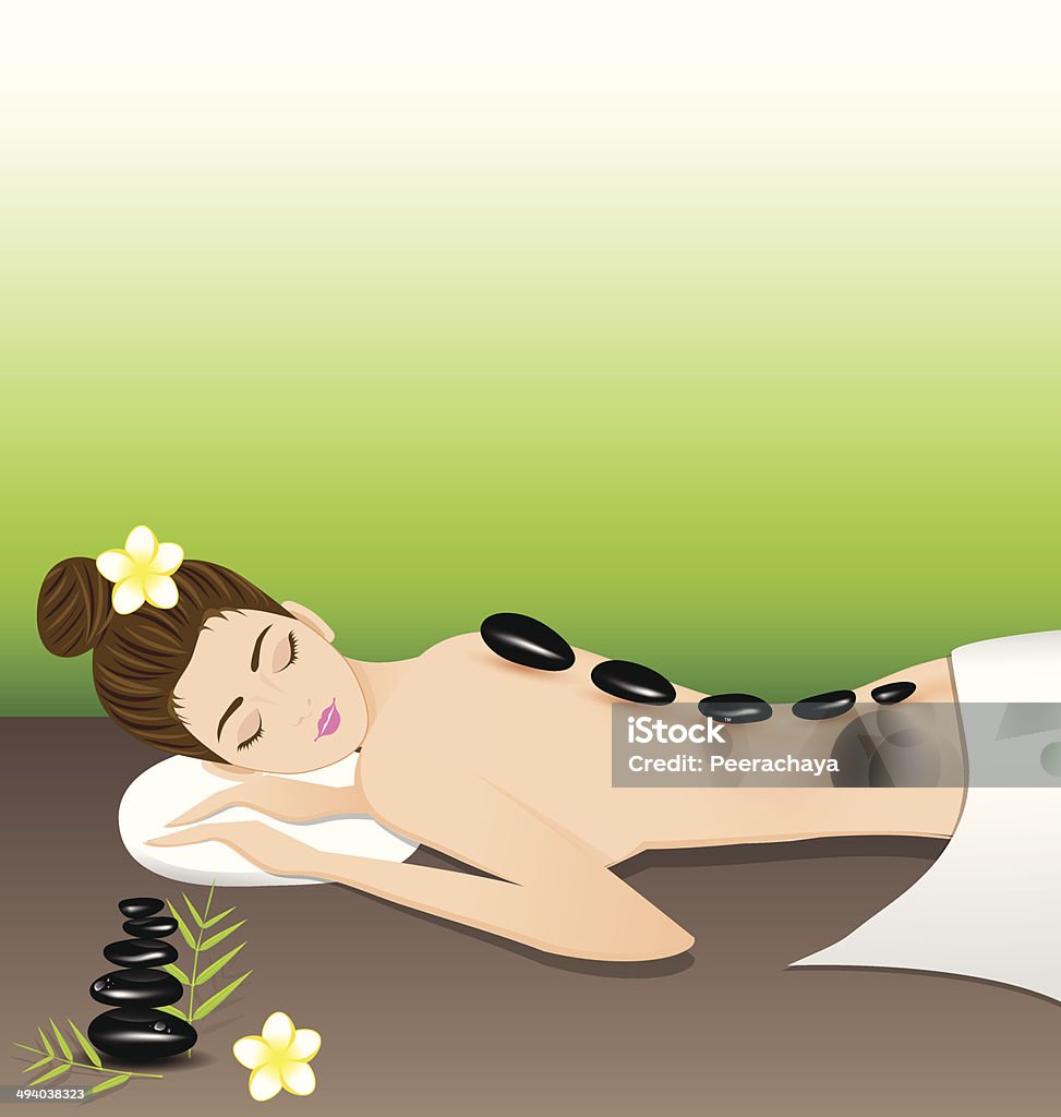 Beautiful woman lying a therapy with hot stones in spa Beautiful woman lying a therapy with hot stones Adult stock vector