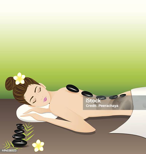 Beautiful Woman Lying A Therapy With Hot Stones In Spa Stock Illustration - Download Image Now