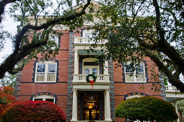 Calhoun Mansion Decorated for Christmas stock photo