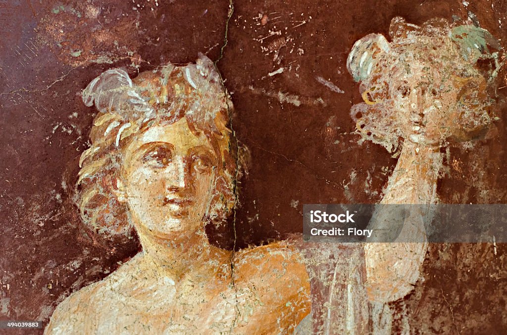 Aire libre de Pompeya con mercurio sobre un fondo rojo - Foto de stock de Fresco libre de derechos