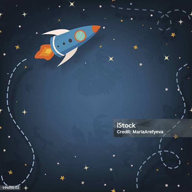 Spaceship Illustration With Space For Your Text Stock Illustration - Download Image Now - Child, Backgrounds, Outer Space