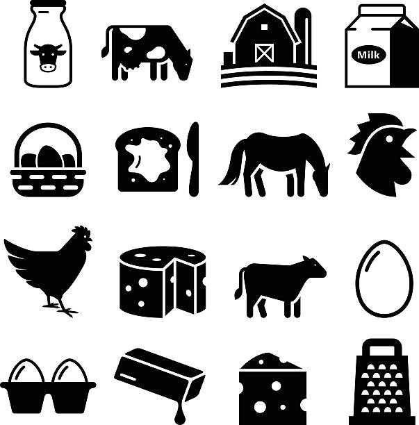 ilustraciones, imágenes clip art, dibujos animados e iconos de stock de dairy y huevos iconos de la serie black - butter