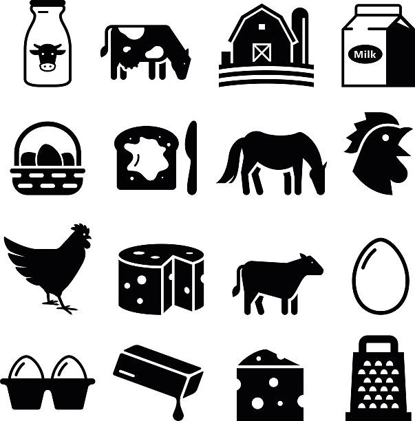 illustrations, cliparts, dessins animés et icônes de produits laitiers et oeufs série d'icônes-noir - emballage alimentaire en carton illustrations