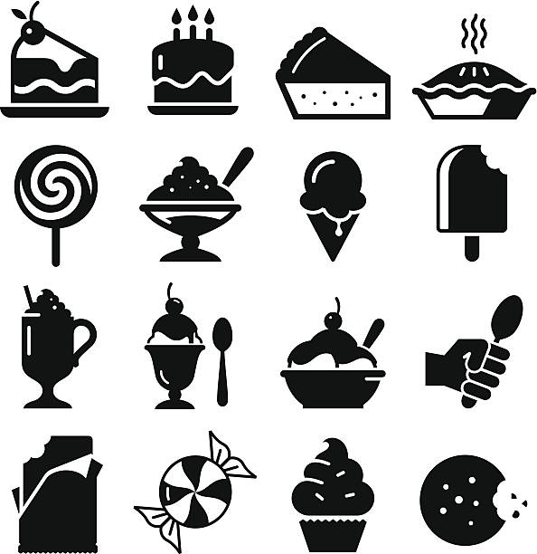 Dessert Icons - Black Series Dessert icon set. Professional vector icons for your print project or Web site. See more in this series.  cake symbols stock illustrations