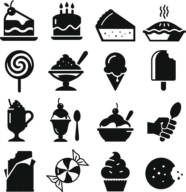 Dessert Icons - Black Series Dessert icon set. Professional vector icons for your print project or Web site. See more in this series. cake stock illustrations