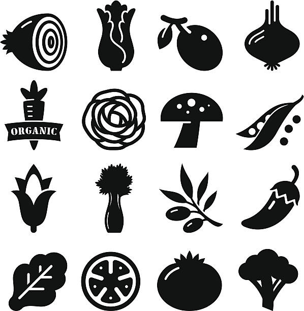 Vegetables Icon - Black Series Vegetable icon set. Professional vector icons for your print project or Web site. See more in this series.  fruit silhouettes stock illustrations