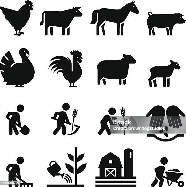 Farming Icons Black Series Stock Illustration - Download Image Now - Icon Symbol, Chicken - Bird, Chicken Meat