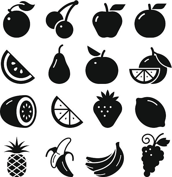 illustrazioni stock, clip art, cartoni animati e icone di tendenza di serie di icone-nero di frutta - frutta immagine