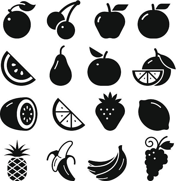 フルーツのアイコン-ブラックシリーズ - fruit icons点のイラスト素材／クリップアート素材／マンガ素材／アイコン素材